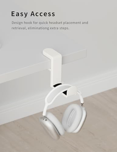 Headphone Hook Under Desk Holder 360-Degree Adjustable Rotation, White | Fits 0.47-1.57 in desks as headset stand hanger, easy spring clamp, soft rubber pads, built-in loop for cable organizer - color: Creamy White