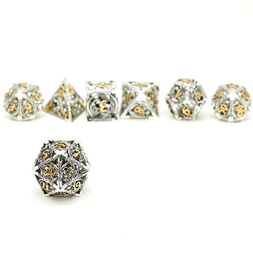 DND Dice Set Metal Dice Dungeons and Dragons Dice Gift Polyhedral Dice Set Role Playing Dice D20 Hollow Polyhedral Dice Set for Dungeons and Dragons RPG MTG Table Games - color: Ancient Silver and Gold