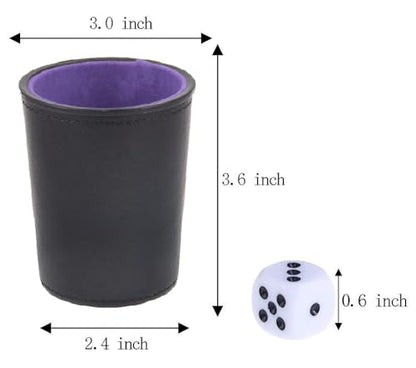 Leather Dice Cup, Quite Felt-Lined Interior, 6 Shaker Cups and 30 Dot Dices, one Carry Bag (Black and Purple) - color: Black and Purple