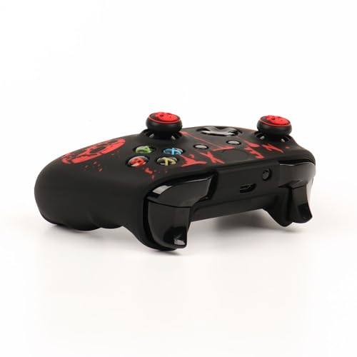 Skull Controller Skin Cover Compatible with Xbox one Controller, RALAN Protector Case, Customised Thumb Grips Caps - color: skull Black Red