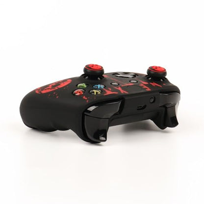 Skull Controller Skin Cover Compatible with Xbox one Controller, RALAN Protector Case, Customised Thumb Grips Caps - color: skull Black Red