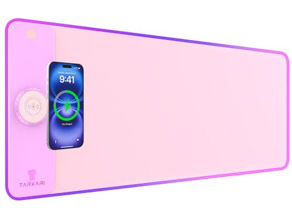 TARKARI Magnetic Wireless Charging RGB Mouse Pad, Large Gaming Desk Mat, 31.5"x11.8" Waterproof Mousepad, Ultra-Smooth Surface, Non-Slip Rubber Base, Desk Pad for Keyboard Laptop - color: Pink