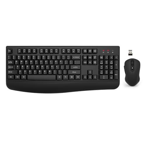 Wireless Keyboard and Mouse Combo, EDJO 2.4G Full-Sized Ergonomic Computer Keyboard with Wrist Rest and 3 Level DPI Adjustable Wireless Mouse for Windows, Mac OS Desktop/Laptop/PC - color: Black