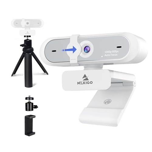 NexiGo 1080P Webcam Kits, N660P (Gen 2) 1080P 60FPS Webcam with Software Control, Dual Microphone & Cover, Autofocus, Lightweight Mini Tripod, for OBS/Zoom/Skype/FaceTime/Teams/Twitch