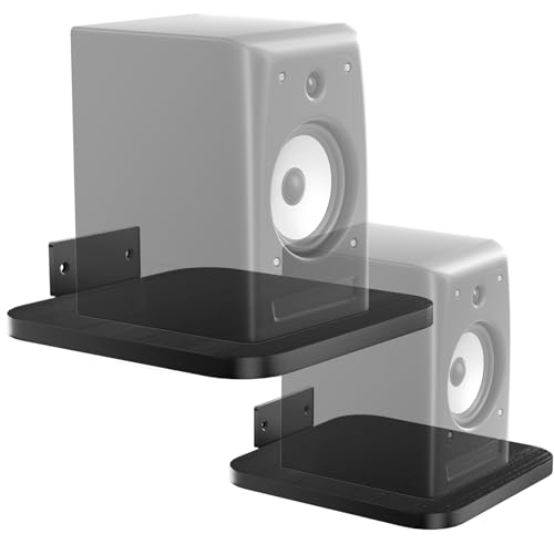 WALI Speaker Wall Mount, Heavy Duty Bookshelf Speaker Floating Wall Shelves, Surround Sound Speakers Stand for Living Room, Home Theater and Gaming Room, Holds up to 55 Lbs, (SWM302B), 1 Pair, Black - color: Black, size: 7.87" x 7.87"