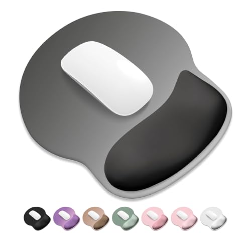 ITNRSIIET Ergonomic Mouse Pad with Wider Memory Foam Wrist Rest +17% - Curved Cushion Reduces Pressure 20%, Pain Relief, Non-Slip, Smooth, Cute Colors, 9.85 x 9 in, Gray Gradient - color: Gray Gradient