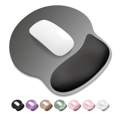 ITNRSIIET Ergonomic Mouse Pad with Wider Memory Foam Wrist Rest +17% - Curved Cushion Reduces Pressure 20%, Pain Relief, Non-Slip, Smooth, Cute Colors, 9.85 x 9 in, Gray Gradient - color: Gray Gradient