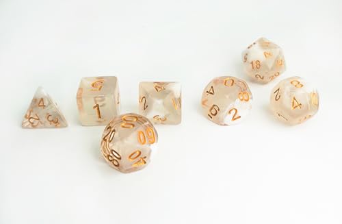 White Smoke DND Dice Set of 7pcs (Ivory-Gold) | Transparent Acrylic Polyhedral Dice Set for D&D, TTRPGs, Dungeons and Dragons, MTG, Table Games – D20 System Games - color: Ivory & Gold
