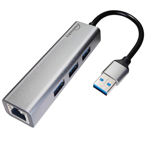 USB 3.0 Hub with Ethernet Adapter - 1GB RJ45, USB A to Ethernet, Compatible with Windows, Mac OS, Linux - color: USB A GRAY