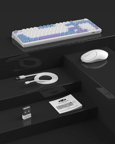 MageGee Wireless Gaming Keyboard and Mouse Combo V560, RGB Backlit Rechargeable Mechanical Feel 2.4GHz Quiet Blue White Purple Keyboard Mouse for Mac Laptop PC Gamer - color: Blue White Purple