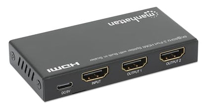 Manhattan HDMI Splitter with Scaler 1 in 2 Out, 8K 60Hz 4K 120Hz, EDID Control, HDR, HDCP 2.3, 48 Gbps, Metal Housing - 208468 - size: 1 In x 2 Out