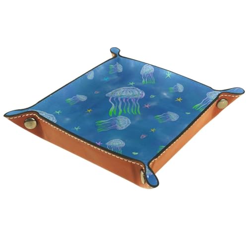 Sea Jellyfish Dice Tray PU Leather Dice Rolling Tray Folding Dice Holder for Dice Games, Like RPG, DND and Other Table Games - color: Multi 1