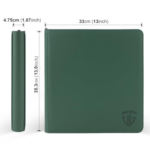 12 Pockets Trading Card Zipper Binder for 720 Cards| Secure Side Loading Pockets | Trading Card Album Folder | Compatible with YuGiOh, MTG (Dark Green 12) - color: Dark Green 12