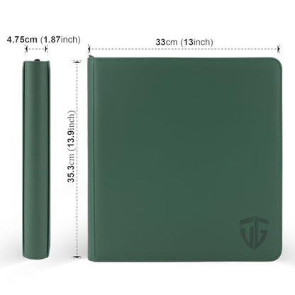 12 Pockets Trading Card Zipper Binder for 720 Cards| Secure Side Loading Pockets | Trading Card Album Folder | Compatible with YuGiOh, MTG (Dark Green 12) - color: Dark Green 12