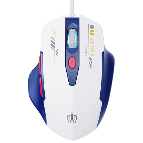 Uineer Wired Mouse, USB-A Computer Mouse with 6 Buttons,Adjustable | Plug-and-play USB-A wired connection with 6 programmable buttons, 7200 DPI and a 1.5 m cable. - color: Bluewhite