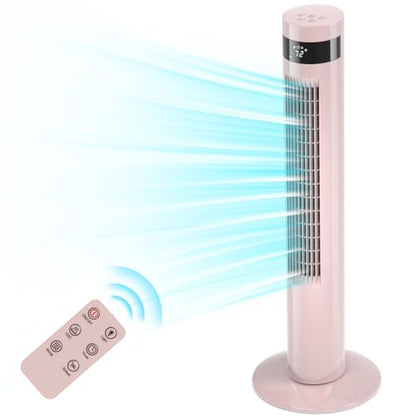 Antarctic Star Tower Fan Portable Electric Oscillating Fan Quiet Cooling Remote Control Standing Bladeless Floor Fans 3 Speeds Wind Modes Timer Bedroom Office(36 inch, Pink) | Quiet Cooling 12H Timer Remote Control Standing Bladeless Electric 3 Speeds Win