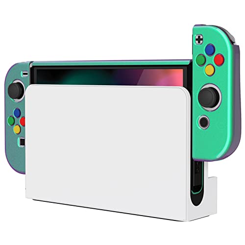 PlayVital AlterGrips Protective Slim Case for Nintendo Switch OLED, Ergonomic Grip Cover for Joycon, Dockable Hard Shell for Switch OLED w/Thumb Grip Caps & Button Caps - color: Glossy Chameleon Green Purple