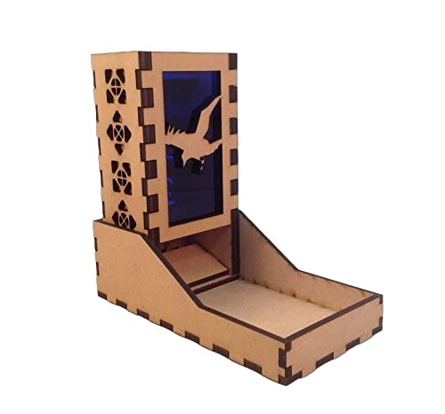 Raven Mini Dice Tower v1 Dark Blue Acrylic Window Laser Cut MDF Unique Fast Shipping