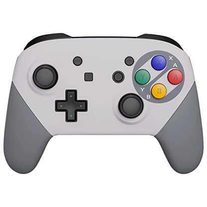 eXtremeRate SFC SNES Classic EU Style Faceplate Backplate Handles for Nintendo Switch Pro Controller, Soft Touch Replacement Grip Housing Shell Cover with Colorful ABXY Buttons for Nintendo Switch Pro - color: Classic SFC SNES EU Style
