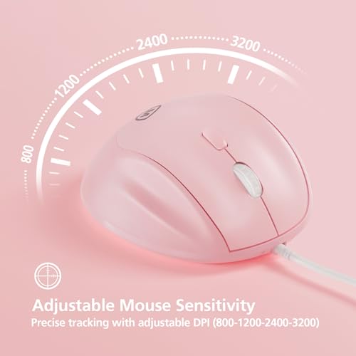 Micropack Ergonomic Mouse Wired for Laptop, PC Computer and Desktop, Ergo Mouse Vertical with Silent Clicks, Up to 3200 DPI Adjustable Mouse Sensitivity, Pink - color: Pink, size: Wired