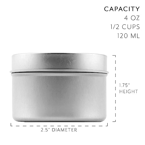 Cornucopia Brands 4-Ounce Metal Tins/Candle Tins (24-Pack); Round Containers w/Slip-On Lids for Party Favors, Candle Making, Spices, Gifts
