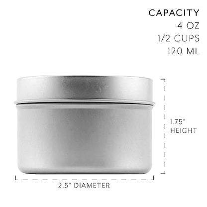 Cornucopia Brands 4-Ounce Metal Tins/Candle Tins (24-Pack); Round Containers w/Slip-On Lids for Party Favors, Candle Making, Spices, Gifts