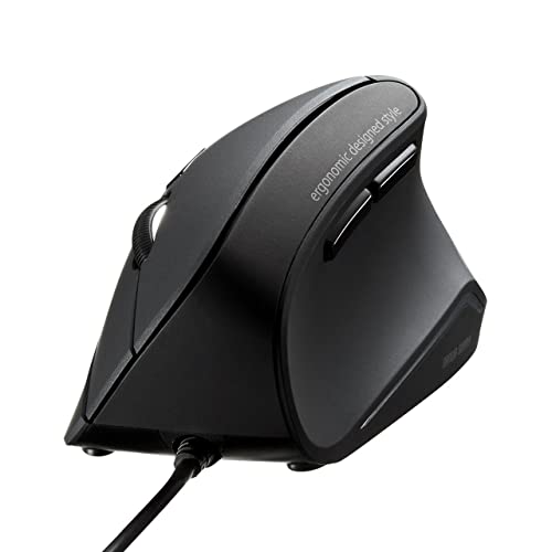 SANWA Wired Ergonomic Vertical Mouse, Silent Click & Remap with Software | 3 Programmable Buttons, Optical USB Mouse, 1000/1600 DPI, Wrist Relief, 55° Natural Comfort, Compatible Win/Mac/Laptop/PC