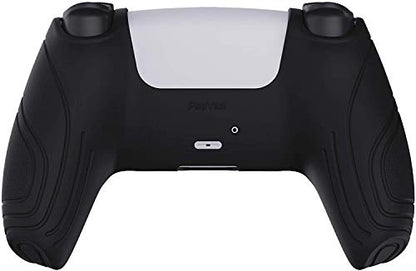 eXtremeRate PlayVital Samurai Edition Black Anti-Slip Controller Silicone Skin for ps5, Ergonomic Soft Rubber Protective Case for ps5 Controller with Black Thumb Stick Caps - color: Black