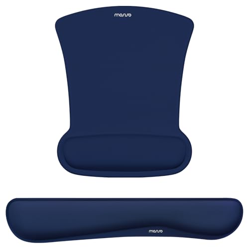 MOSISO Wrist Rest Support for Mouse Pad & Keyboard Set, Ergonomic Mousepad Non-Slip Base Home/Office Pain Relief & Easy Typing Cushion with Neoprene Cloth & Raised Memory Foam, Navy Blue - color: Navy Blue