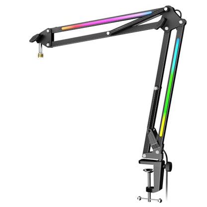 FIFINE Microphone Boom Arm, Metal Adjustable Mic Arm Stand with RGB Control, 3/8” to 5/8” Screw Adapter, Desk Mount Clamp, Suspension Scissor Mic Stand for Gaming Streaming Podcast-AmpliGame BM38 | Gaming RGB Mic Arm, Desk Mount Clamp, 3/8” to 5/8” Screw