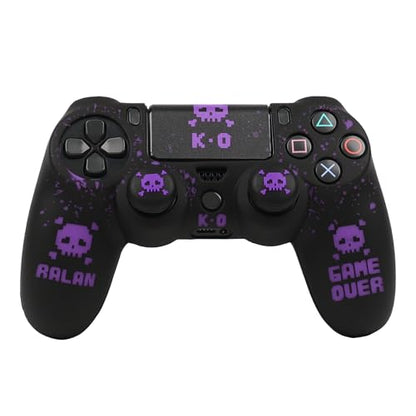 RALAN Pixelated Skull Design Controller Skin Cover with 2 Thumb Grips Compatible with PS4/Playstation 4 Slim/Pro Controller - color: Pixelated Skull Black Purple