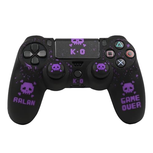 RALAN Pixelated Skull Design Controller Skin Cover with 2 Thumb Grips Compatible with PS4/Playstation 4 Slim/Pro Controller - color: Pixelated Skull Black Purple