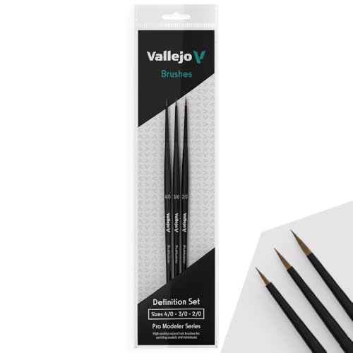 Vallejo - Pro Modeler Series Definition Set | Natural Hair Brushes | Sizes 4/0, 3/0 and 2/0 | Lightweight and Ergonomic Wooden Handles | Ideal for Acrylic Detail Work - style: Pro Modeler Series Definition Kit