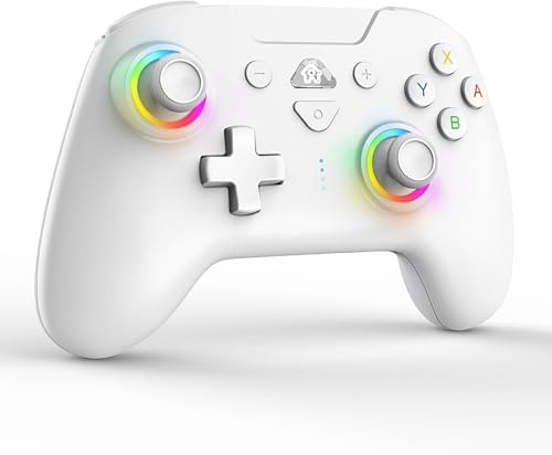 PeriphX Wireless Switch Controllers for Nintendo Switch,6-Axis Gyro,Turbo Function,7-Color RGB Lights,Compatible with Switch1/Switch2/PC (Wired)/iOS, All Functions Included with a Stylish Design and Cute Color - color: White
