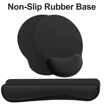 Ergonomic Mouse Pad with Wrist Rest and Keyboard Wrist Rest, Mousepad and Wrist Rest for Computer Keyboard, Pain Relief, Non-Slip Rubber Base, Mouse Pad with Wrist Support for Gaming, Office, Black - color: Black