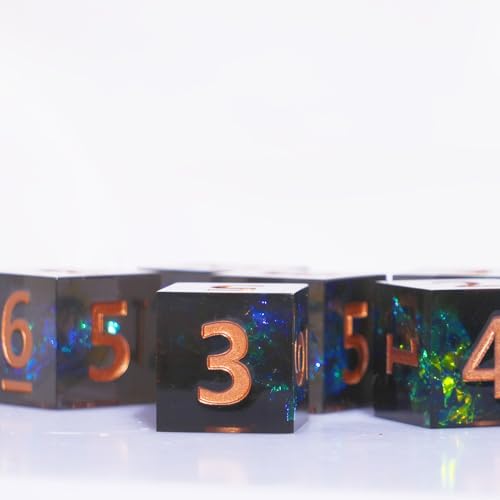 Generic 6PCS 16mm D6 Resin dice Set Dice for DND Dungeons and Dragons Role Playing Game (Black + Green) - color: Black + Green