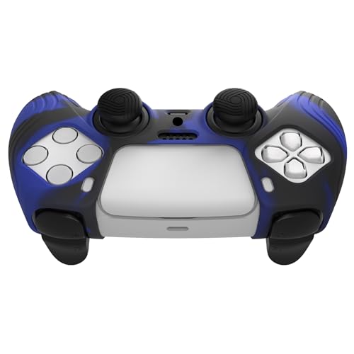 eXtremeRate PlayVital Samurai Edition Anti-Slip Controller Silicone Skin for ps5, Ergonomic Rubber Protective Case for ps5 Controller with Thumb Stick Caps - Blue & Black - color: Blue & Black