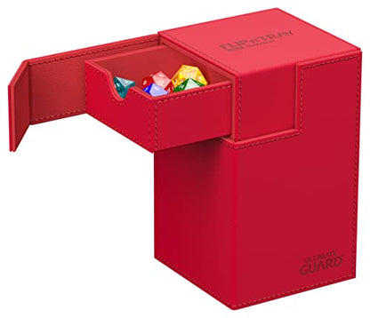 Ultimate Guard Flip'n'Tray 100+, Deck Case for 100 Double-Sleeved TCG Cards + Dice Tray, Red, Independent Magnetic Closure & Microfiber Inner Lining - color: Red