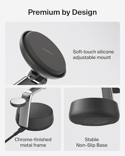 Belkin Qi2.2 25W Wireless Fast Charging Station, 3 in 1 iPhone Charger | Fast Charging, MagSafe Compatible, iPhone 17/16/15, Apple Watch, AirPods, Travel Charger, Magnetic - color: Black, style: 3 in 1