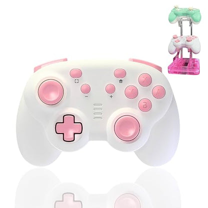 turbX Mini Mate Wireless Gaming Controller, Nintendo Switch Gamepad Joystick & Wired PC Windows Steam, Complimentary LED RBG Charging Stand w. Glowing Light, 6-Axis Gyro, 3D Joystick, Cute Pink - color: Pink