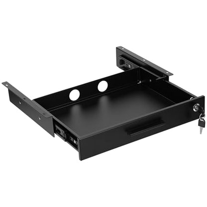 Menkxi 16'' x 12'' Under Desk Drawer Slide Out Storage Organizer, Lockable Metal Desk Drawer for Laptop and Office Accessories, Large Hidden Under Table Storage Box with Cable Management, Black - size: 16'' x 12''