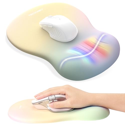 TECKNET Ergonomic Mouse Pad with Wrist Rest, Smooth Surface & Non-Slip Base | Memory Foam Mousepad with Wrist Support, Ergonomic Middle Concave for Laptop/PC, Pain Relief for Home Office Gaming, Yellow - color: Light yellow