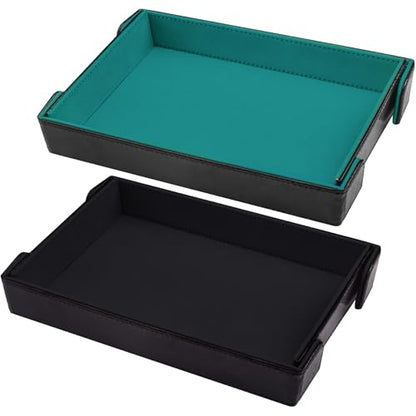 SIQUK 2 Pieces Magnetic Dice Tray Rectangle Folding Dice Rolling Tray PU Leather Dice Trays Dice Holder Storage Box for D&D RPG Dice Games (Cyan, Black) - color: Cyan and Black