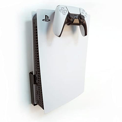 Monzlteck Wall Mount Holer for PS5 Original/Slim/Pro (Disc and Digital)+Controller Holder,All Metal Vertical Hanging On Wall with Power Botton Left/Right