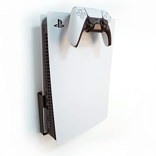 Monzlteck Wall Mount Holer for PS5 Original/Slim/Pro (Disc and Digital)+Controller Holder,All Metal Vertical Hanging On Wall with Power Botton Left/Right