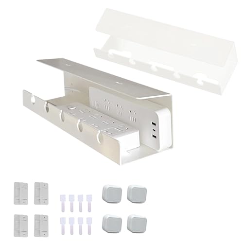 Ovanmexis Under Desk Cable Management Tray, White, 2-Pack | Quick-Release Mount, Snap-On Tool-Free, Includes Magnetic Cable Clips & Straps, No Drill Hidden Base - color: White