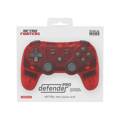 Retro Fighters Defender Pro Wireless Controller for PS1, PS2, PS3, Switch, & PC | 2.4GHz & Bluetooth (Crimson Red) - color: Crimson Red