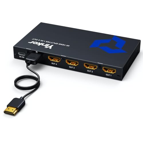 HDMI Splitter 1 in 4 Out 4K@30Hz/1080P@60Hz, HDCP Bypass, 100ft Crystal-Clear Signal Booster, USB-C Powered, Mirror 4 Displays Simultaneously (No Extend), for PS5/Xbox/PC, with 5ft HDMI & Type-C Cable - size: Splitter 1x4 + HDMI Cable