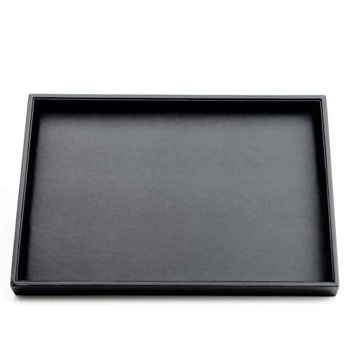 Oirlv Leather Jewelry Display Tray Black | Black Leather Exterior, Soft Velvet Lining, 13.78"X9.45"X1.18" Tray, Versatile Storage for Rings/Earrings/Necklaces - style: P01701