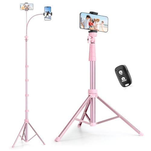 SENSYNE 88" Phone Tripod & Selfie Stick, Extendable Cell Phone Tripod Stand with Wireless Remote and Phone Holder, Pink - color: Pink, size: 88-inch